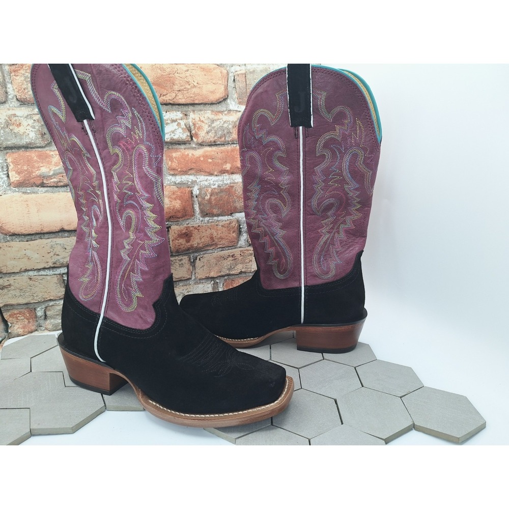 Justin Annie Up 2024 Plum Leather Suede Cowgirl Square Toe Sz 11 B Embroidered